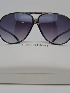 Calvin Klein R652S 036 Tortoise Frame Grey Lens Aviator Sunglasses w/ Case 65mm